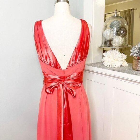David’s Bridal Coral Halter Bridesmaid Dress Long Formal Gown 12 - Picture 6 of 11